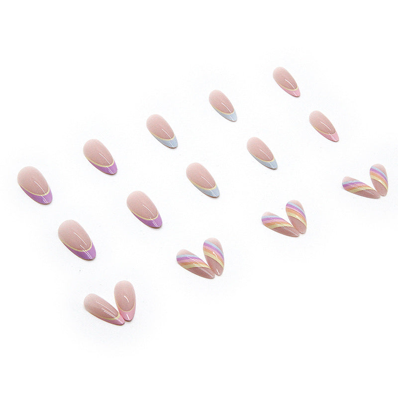 Popular No-Carve Nail Tips Multicolor Striped Waterdrop Nails Wholesale Ready-Made Wearable