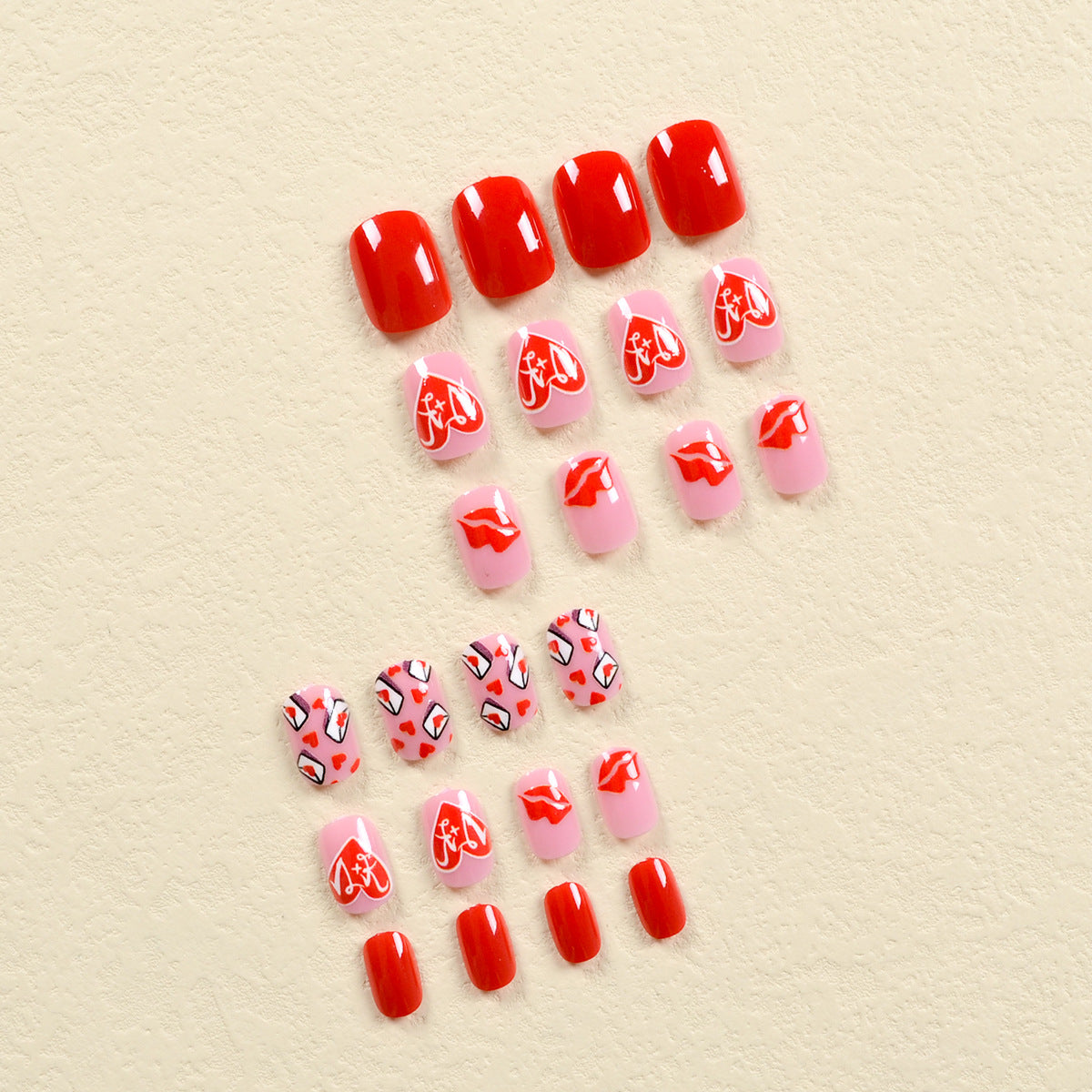 Popular Valentine's Day Red Heart, Lip Print, and Love Letter Nails