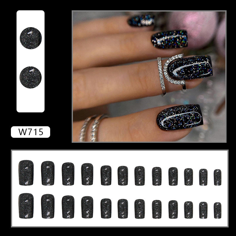 Popular Solid Color Glitter Full-Cover Mid-Length Square Nails, Starry Sky Chic