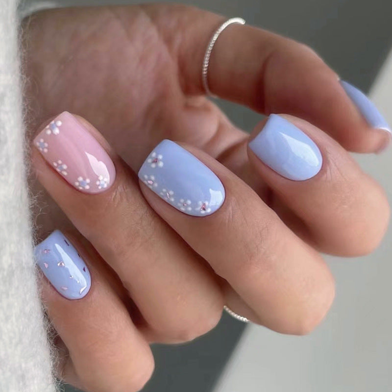 Popular Blue Summer Floral Nails, Gentle and Sweet