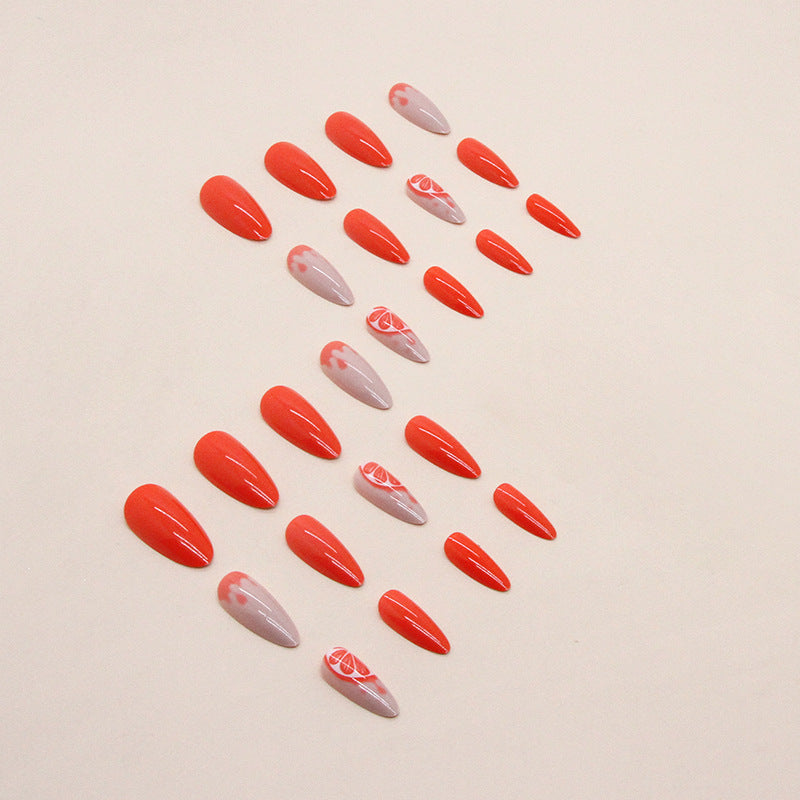 Popular Almond Nails Chic Ins-Style Orange Honeydew Red Summer