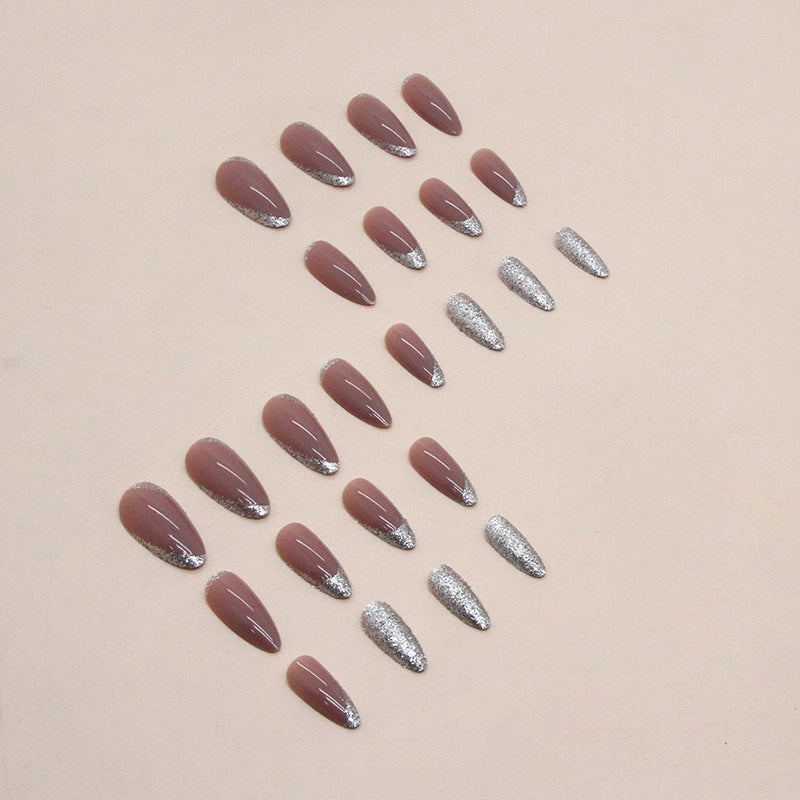 Popular Almond Flashy French Nails Euro Fashion Sweet Cool Ready-to-Wear Nails Wholesale