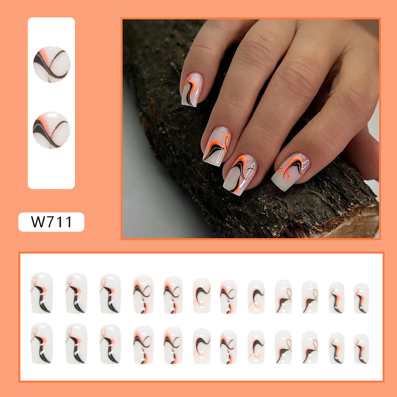 Popular Mid-Length Irregular Striped Nails, Sweet and Cool, Ins Style