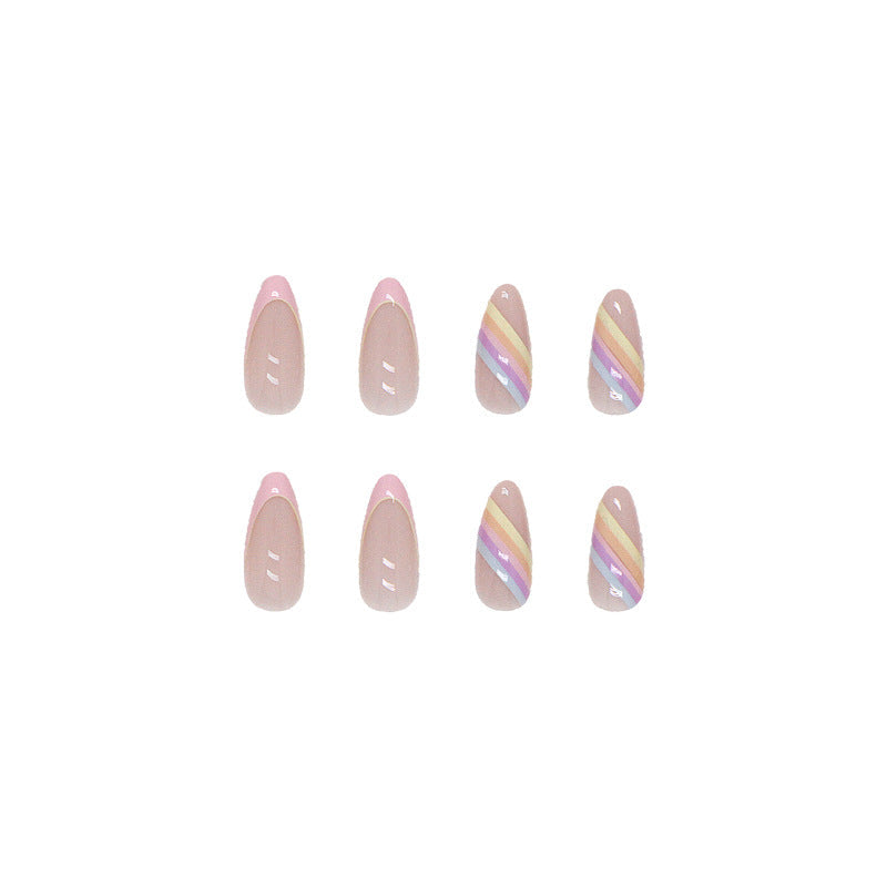 Popular No-Carve Nail Tips Multicolor Striped Waterdrop Nails Wholesale Ready-Made Wearable