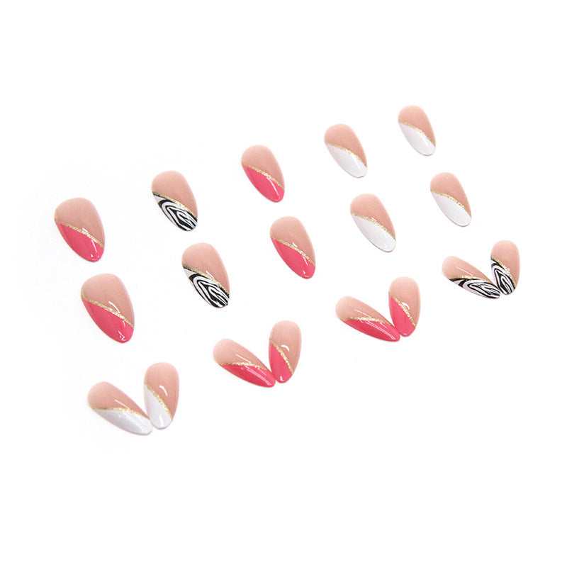 Popular Droplet-Shaped Export Nails Golden Ribbon Multi-Color French Tip