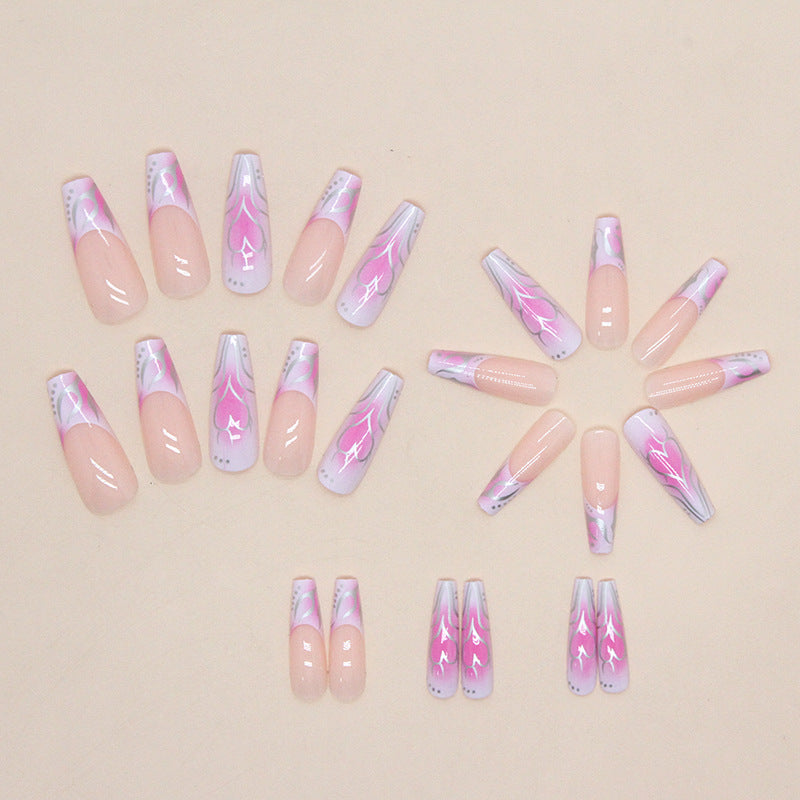 Popular Ballet-Inspired Long French Nails with Heart Design