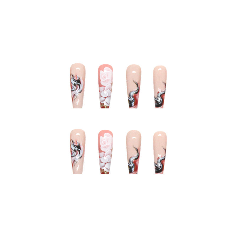 Popular Long Ballet Nails Chinese Traditional Gradient Colored Nail Tips