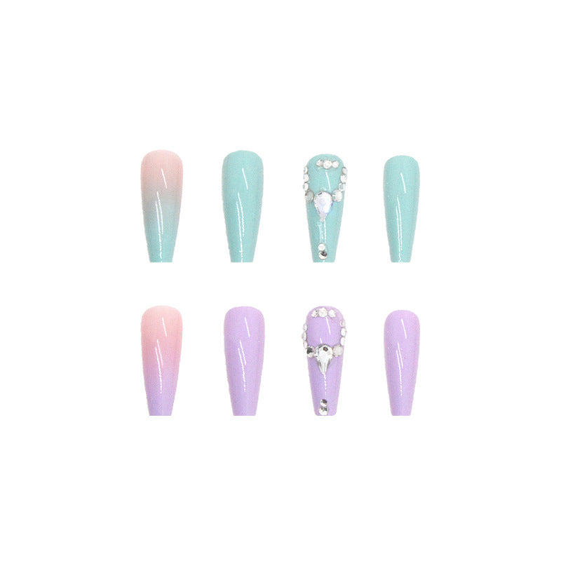 Popular Dual-Tone Swarovski Crystal Droplet Nail Tips Finished Milk Green Taro Purple