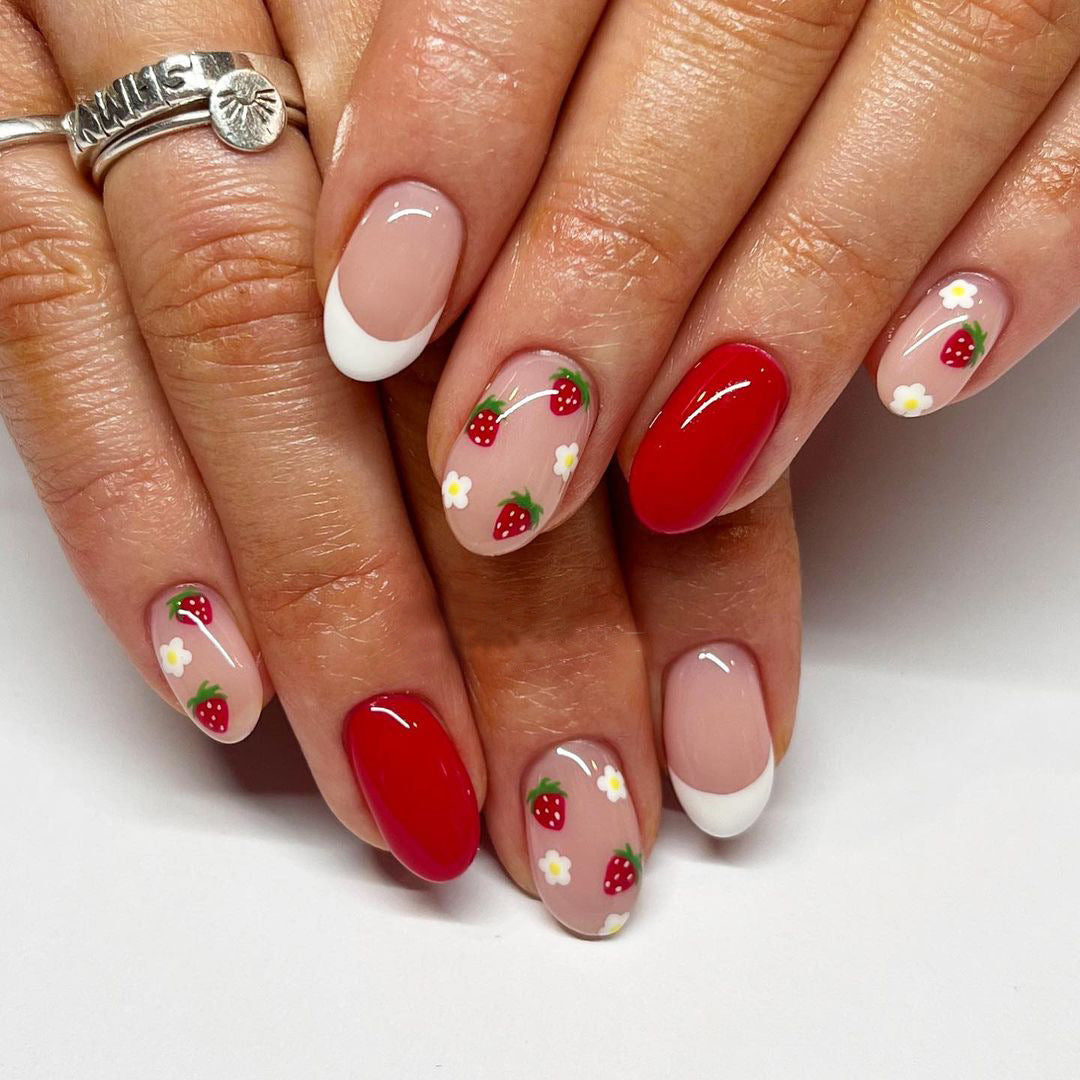 Strawberry French Tip Nails, White and Stylish