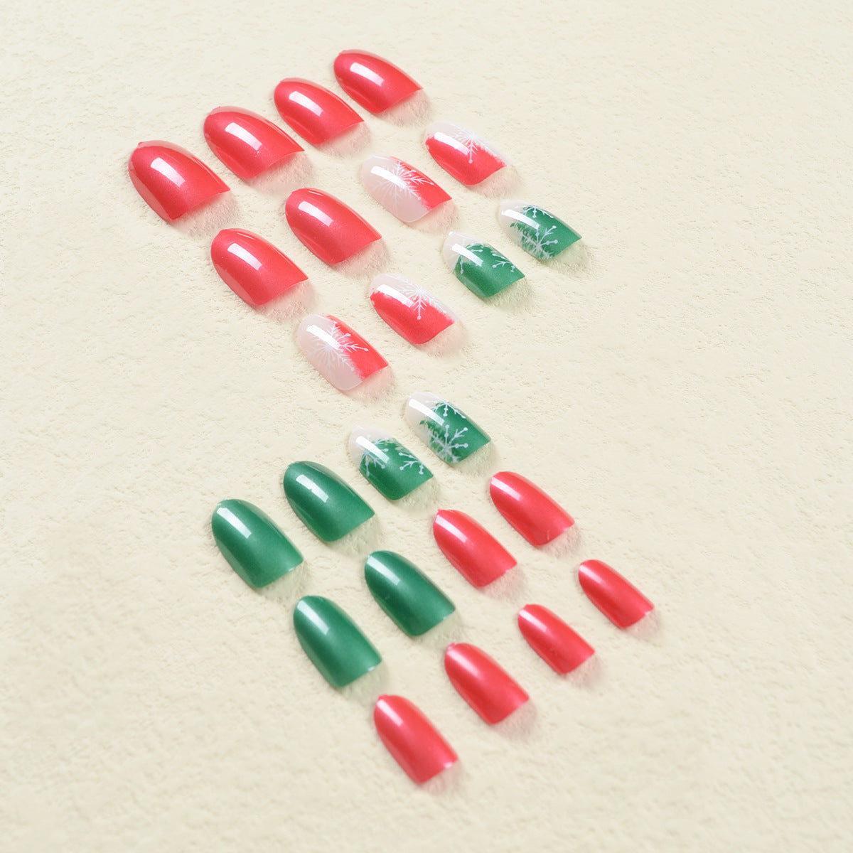 Popular Christmas Red, Green, and White Nails, Snowflakes and Berries