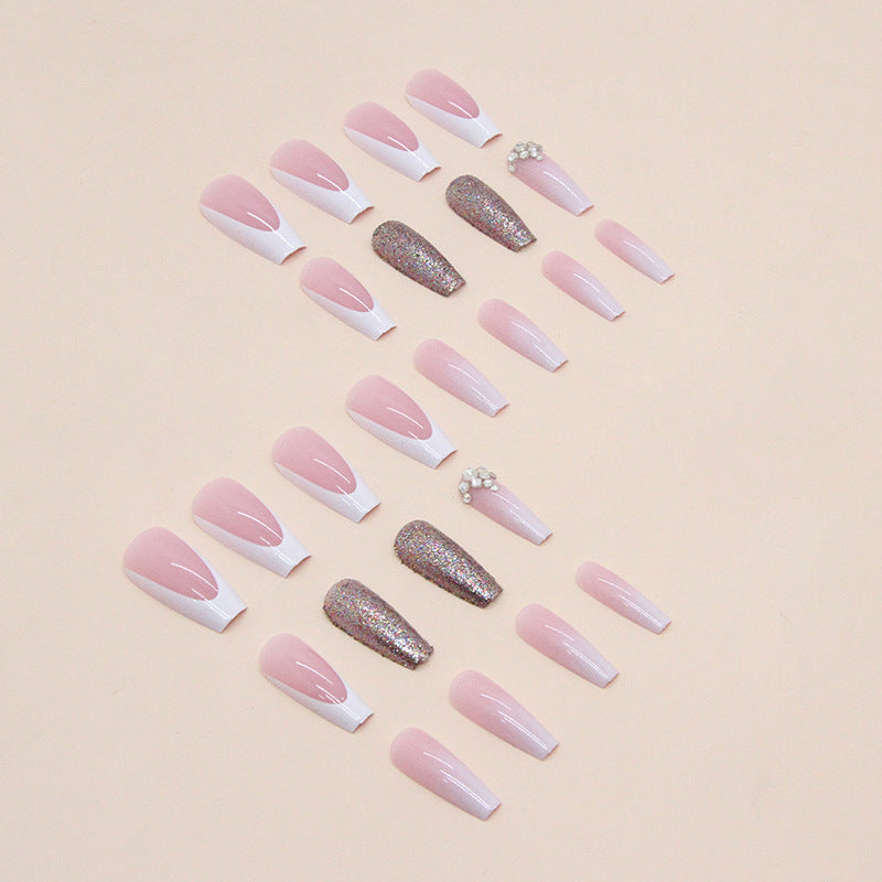 Popular Mid-Length Ballet Nails, Full Diamond, Shiny, Ins Style, Wholesale