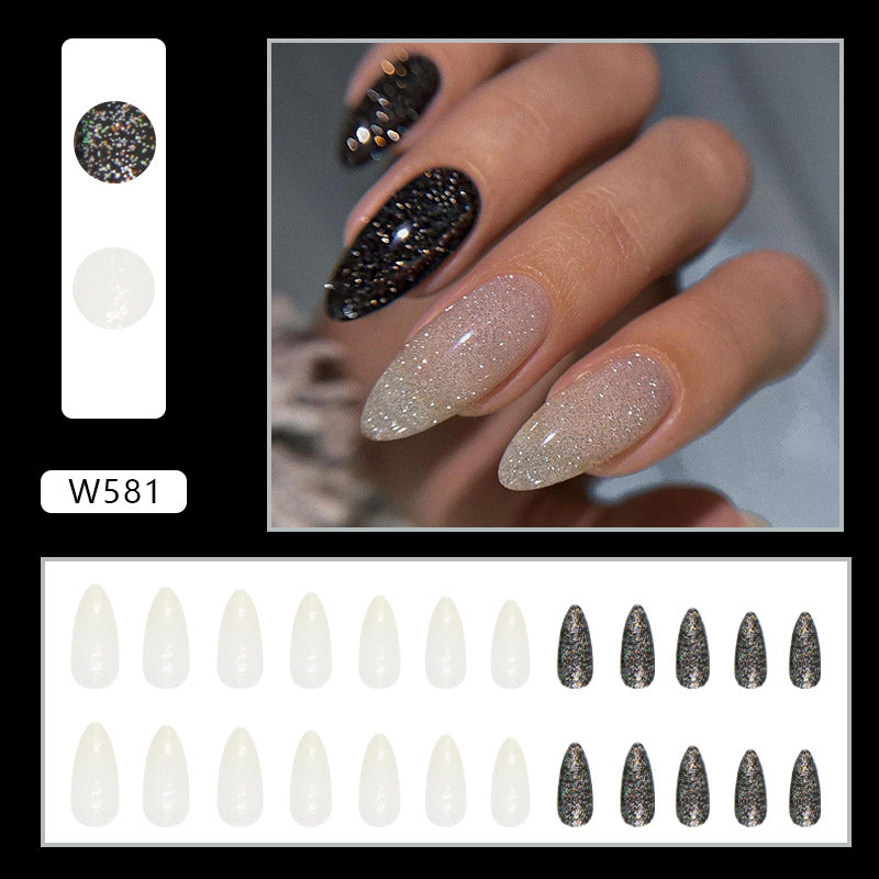 Popular Almond Nails Sweet Cool Super Glitter Euro Fashion Ins Style 24-Piece Nails