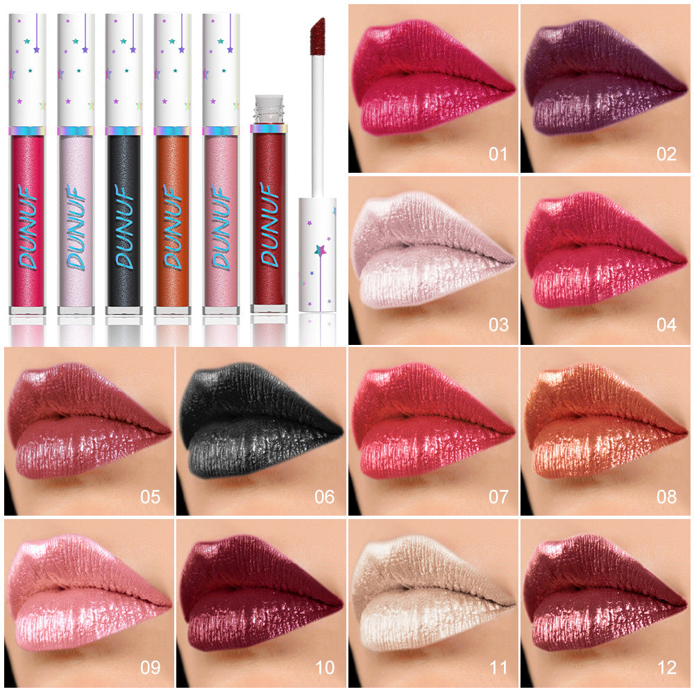 Popular 12-Color Shimmer Long-Lasting Waterproof Lip Gloss-Homeunderwear