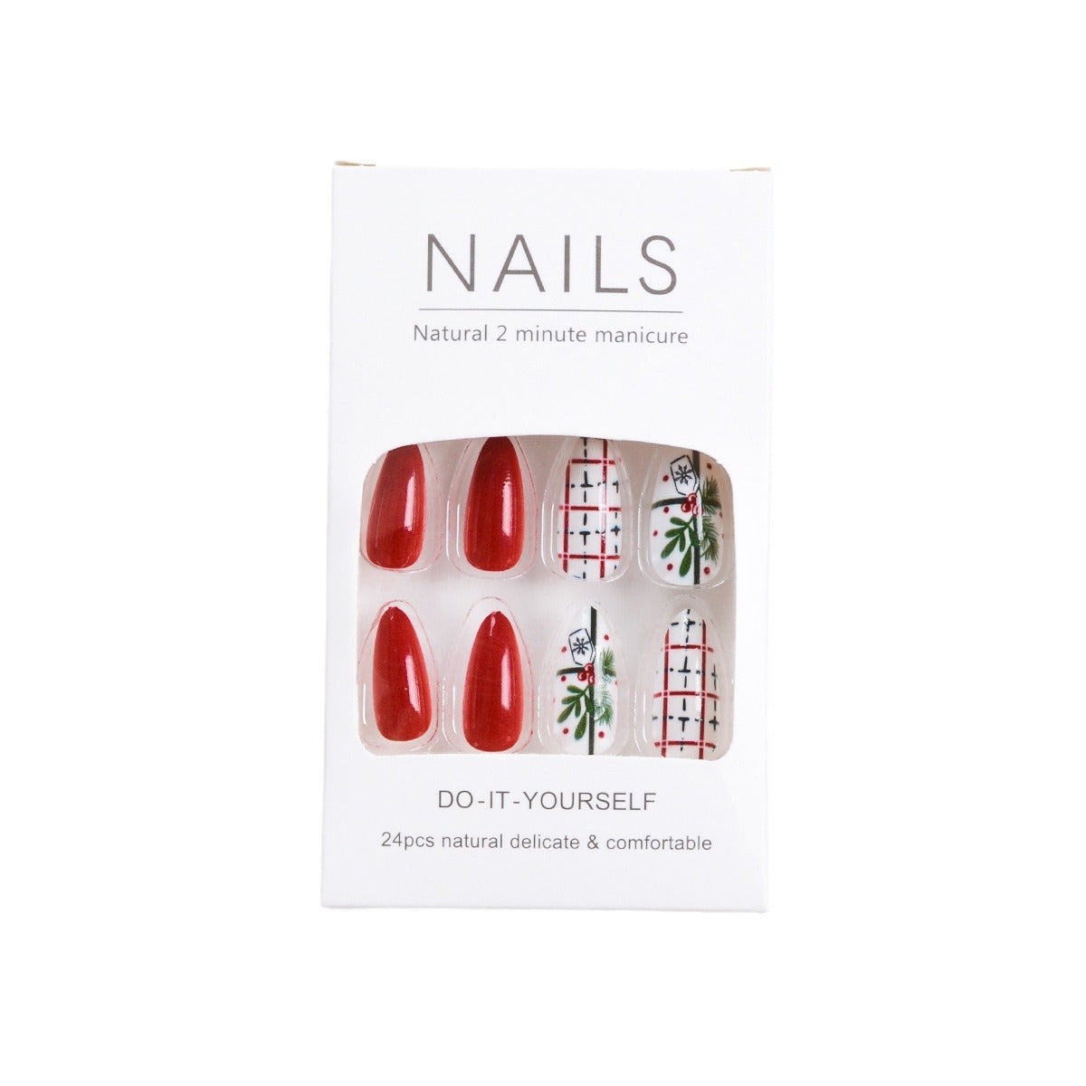 Christmas Tree and Gift Nails, Red Berries and Bows