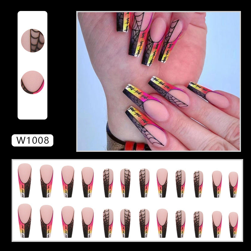 Popular Long Ballet Sweet Cool French Web Matte Nails Rainbow Gradient Halloween