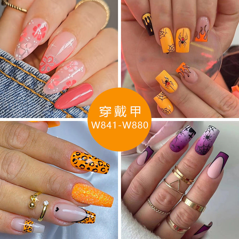 Popular European Export Halloween Hot-Selling Leopard Print Glitter Nails