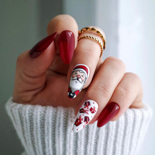 Cute Santa and Fireworks Christmas Nails, Matte Finish