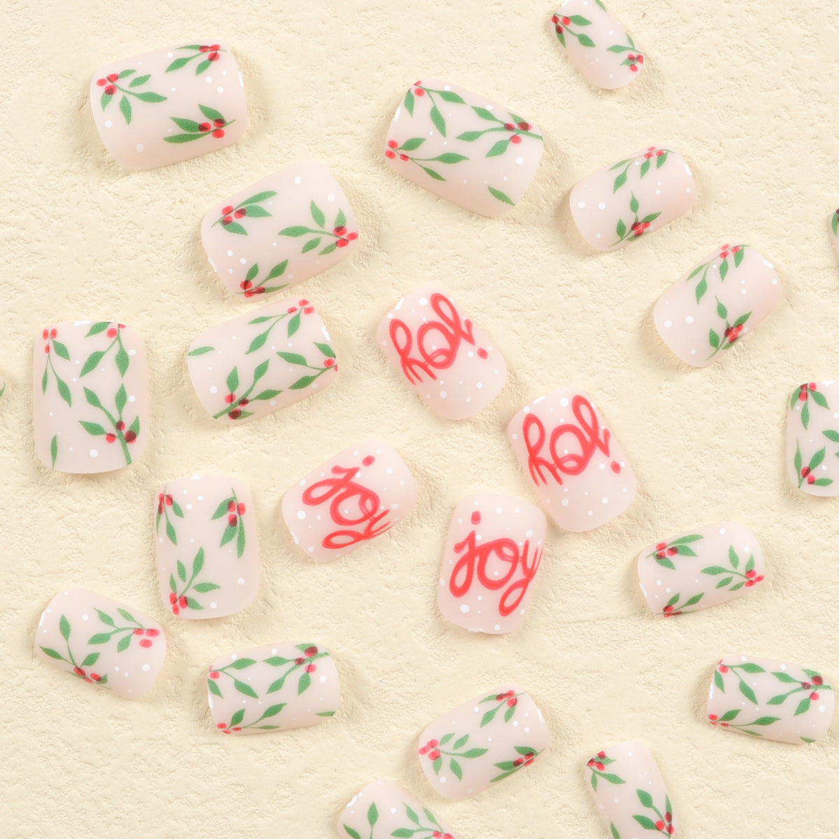 Matte Christmas Berry Nails, Red Lettering Design