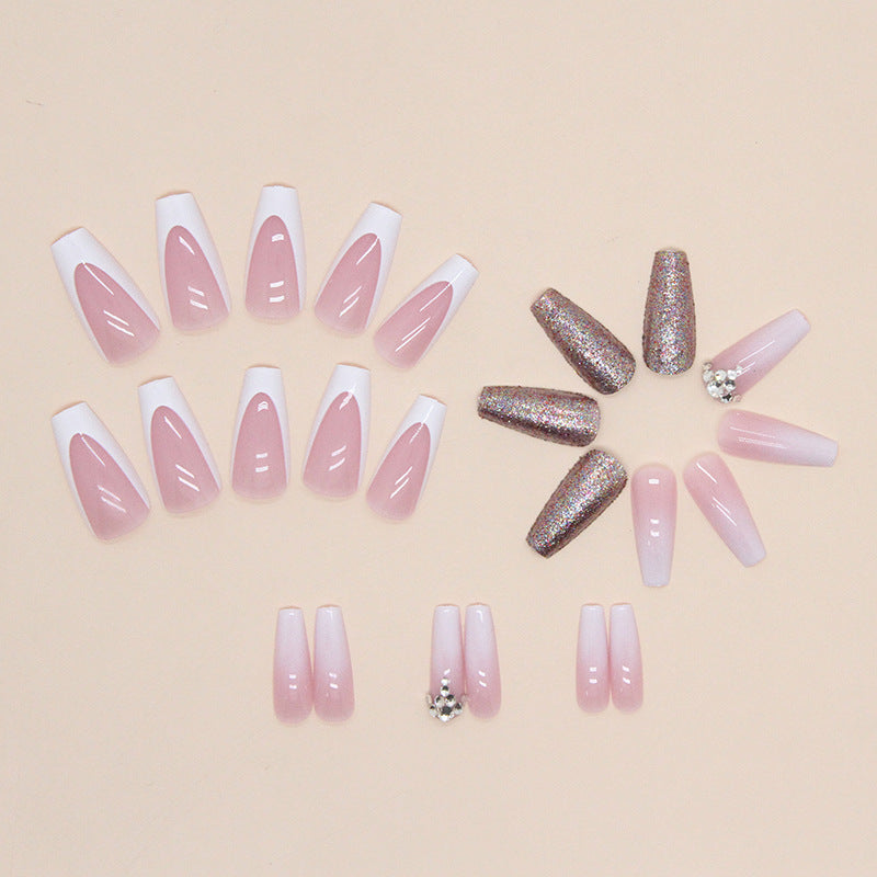 Popular Mid-Length Ballet Nails, Full Diamond, Shiny, Ins Style, Wholesale