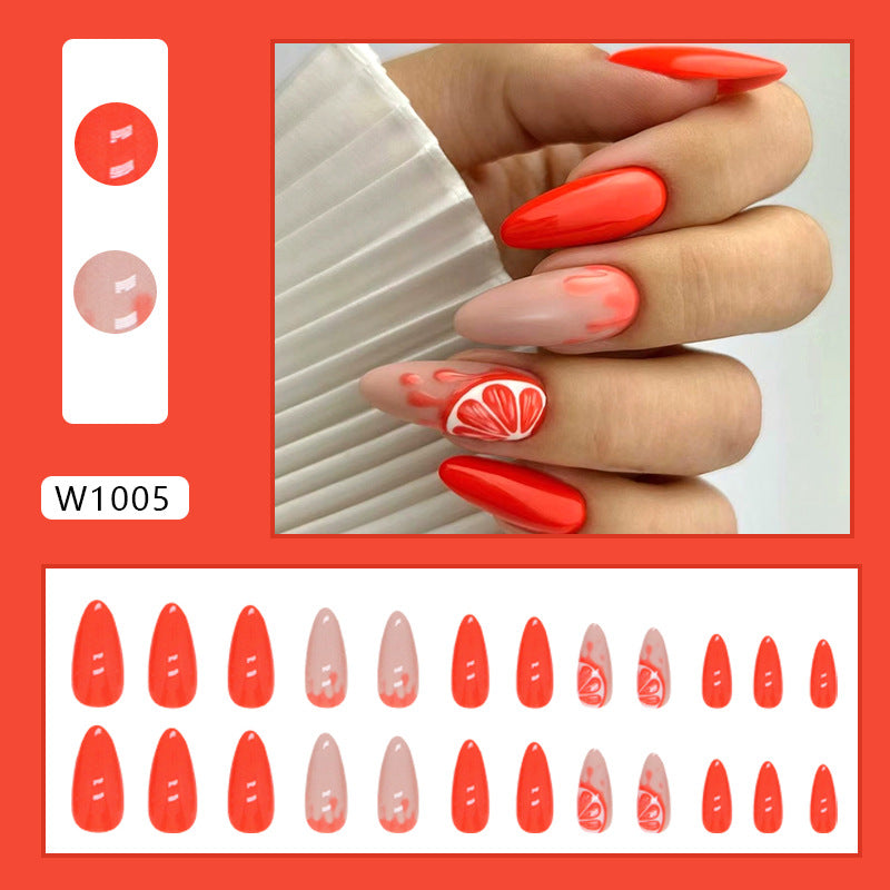 Popular Almond Nails Chic Ins-Style Orange Honeydew Red Summer