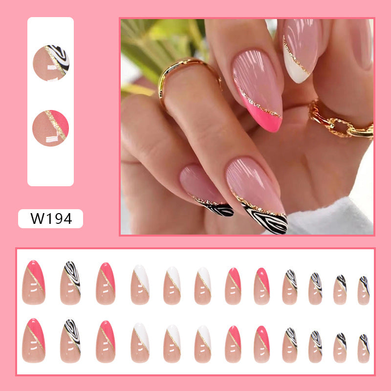 Popular Droplet-Shaped Export Nails Golden Ribbon Multi-Color French Tip