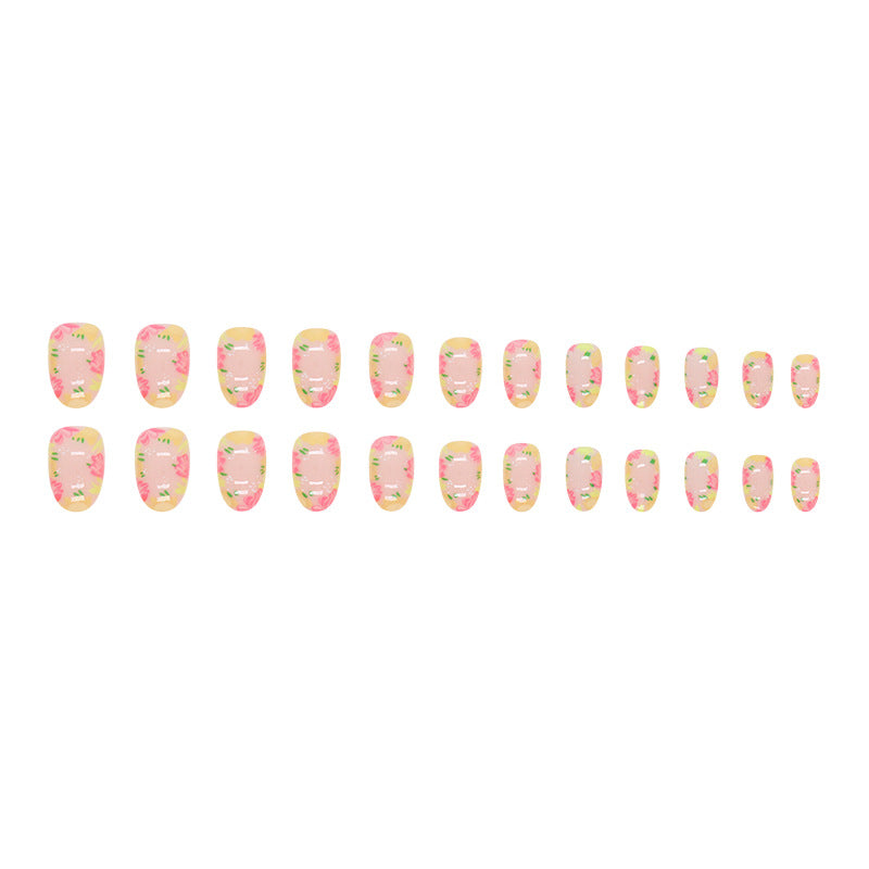 Popular Oval Round Spring Summer Colorful Flower Nails Ins-Style Sweet