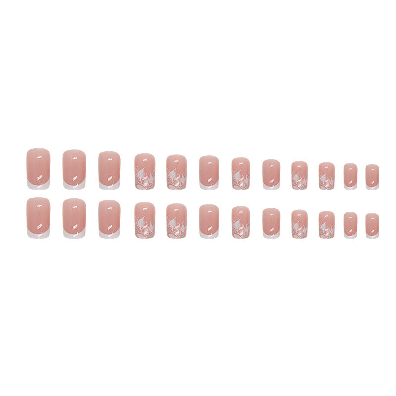 Popular 24-Piece White French Tree Silhouette Nails, Minimalist and Chic