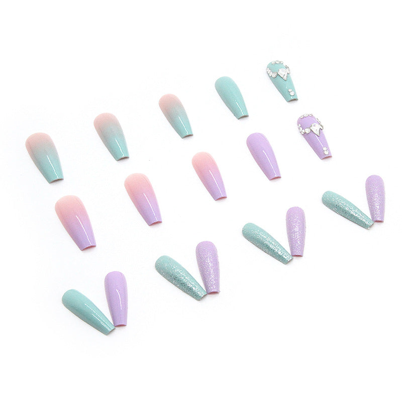 Popular Dual-Tone Swarovski Crystal Droplet Nail Tips Finished Milk Green Taro Purple