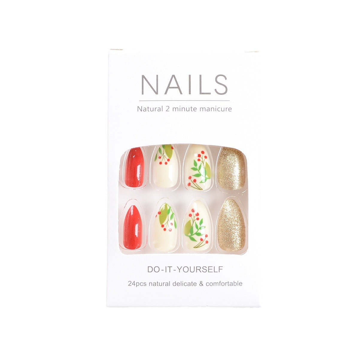 Popular Golden Glitter Red Christmas Fruit False Nails