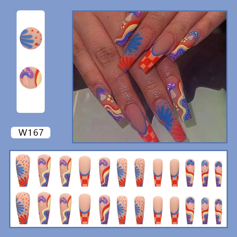 Popular Export Long Ballet Polka Dot Multicolor Wave Nail Tips Ins Style