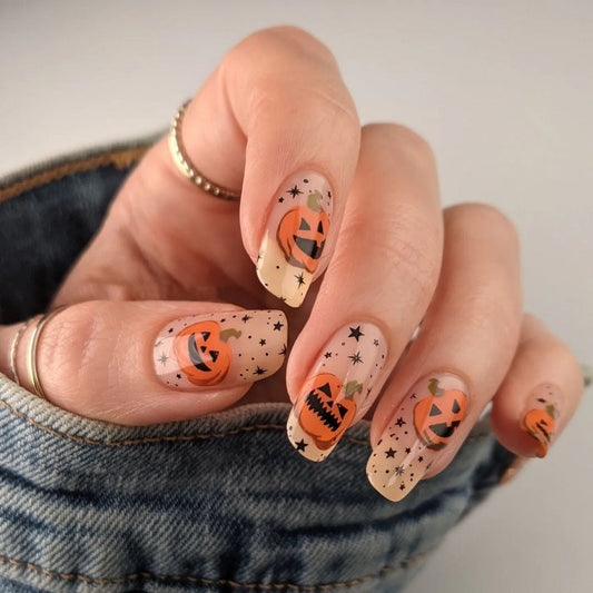 Halloween Pumpkin Emotion Nails, Expressive and Spooky