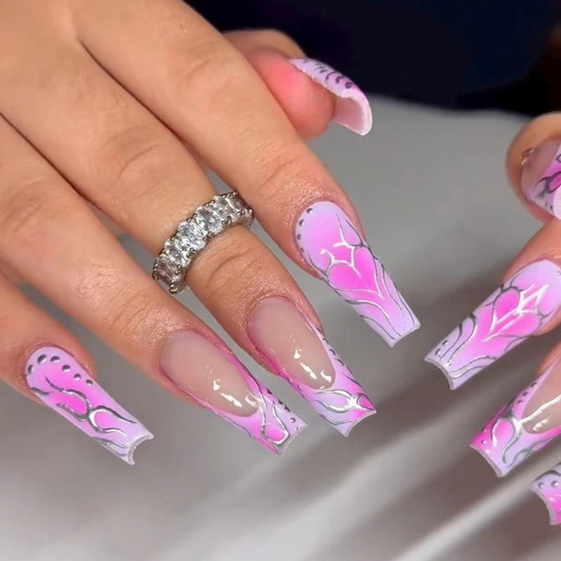 Popular Ballet-Inspired Long French Nails with Heart Design