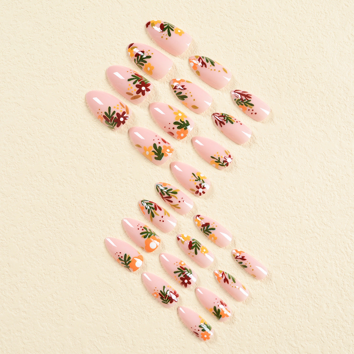 Thanksgiving Brown Maple Leaf Nails, Orange Flower Design