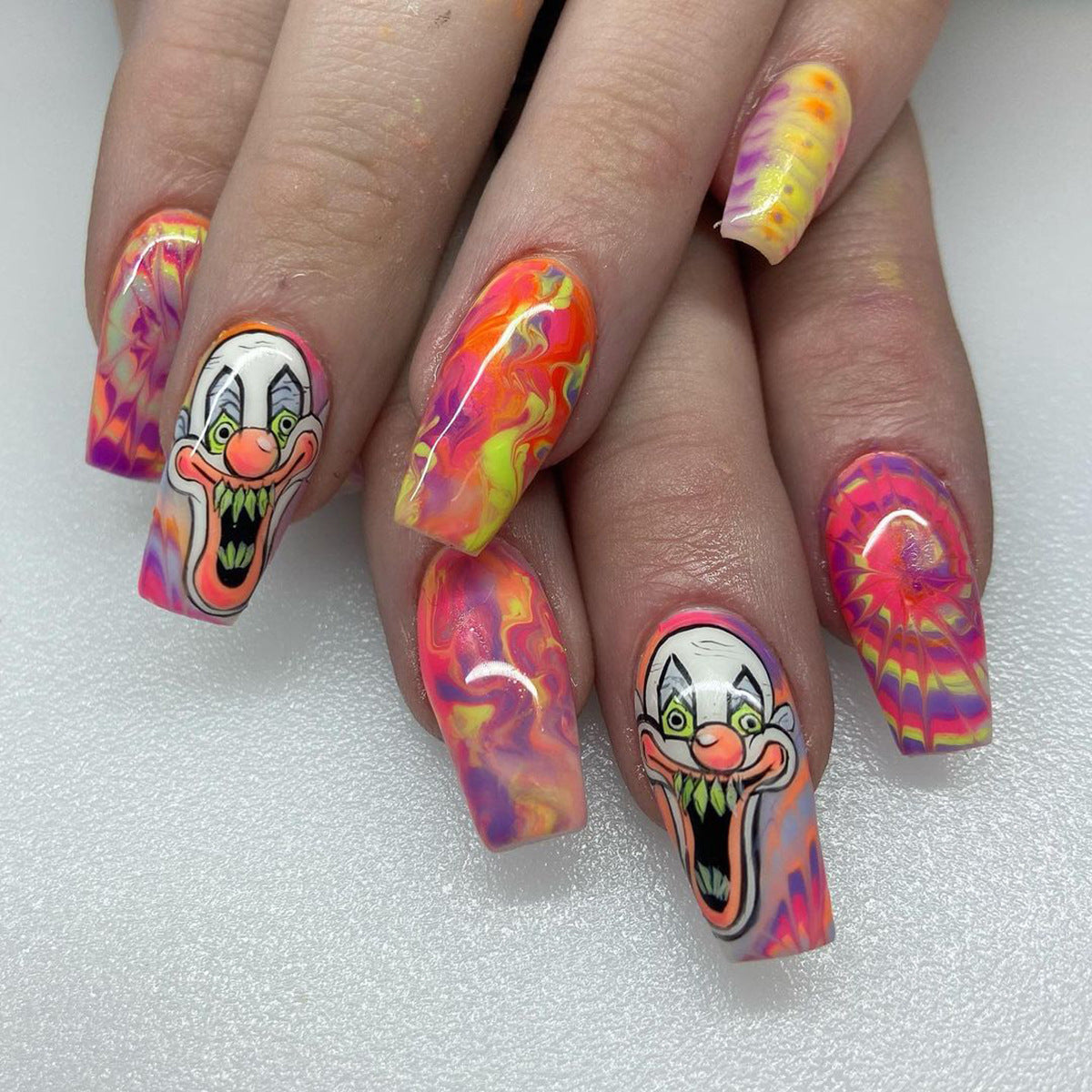 Halloween Clown Nails, Blood Splatter Graffiti Design