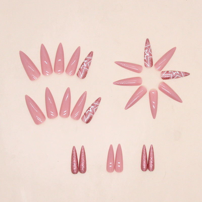 Popular Long Pointed Nails Autumn Maple Leaf Design 24-Piece