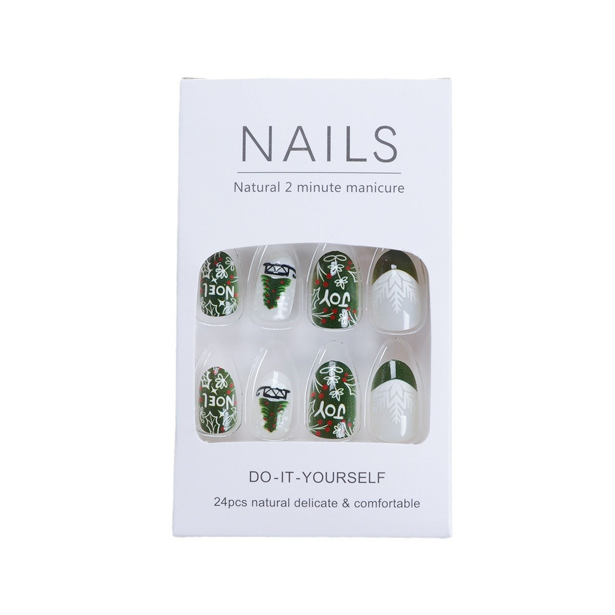 Popular Christmas Green Trees, Red Berries, and White Snowflakes Nails