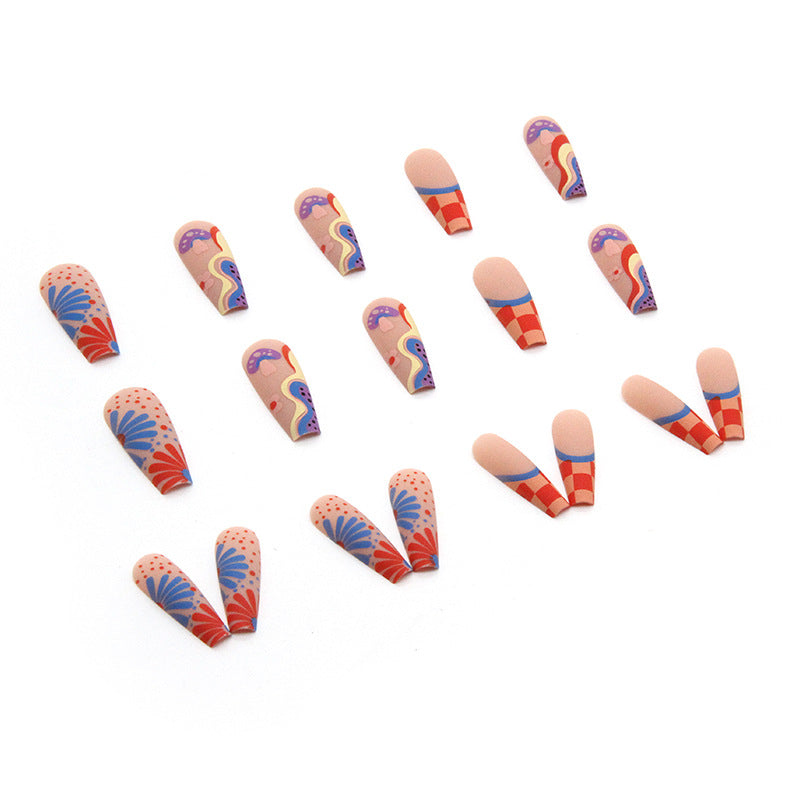 Popular Export Long Ballet Polka Dot Multicolor Wave Nail Tips Ins Style