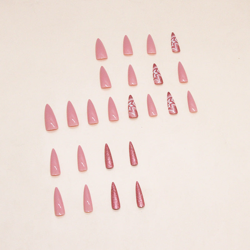 Popular Long Pointed Nails Autumn Maple Leaf Design 24-Piece