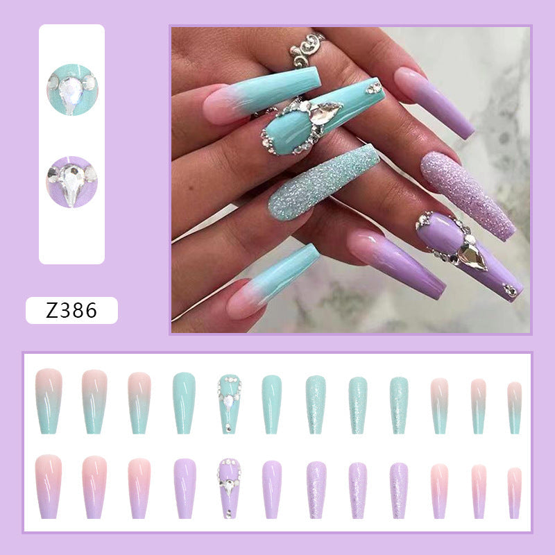 Popular Dual-Tone Swarovski Crystal Droplet Nail Tips Finished Milk Green Taro Purple