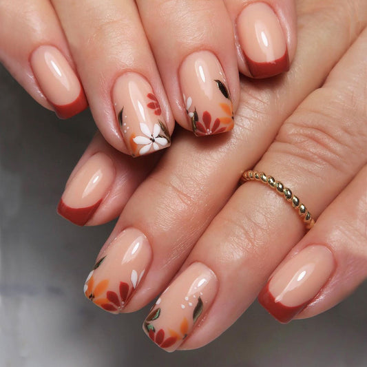 Thanksgiving Tulip Nails, White Floral Design