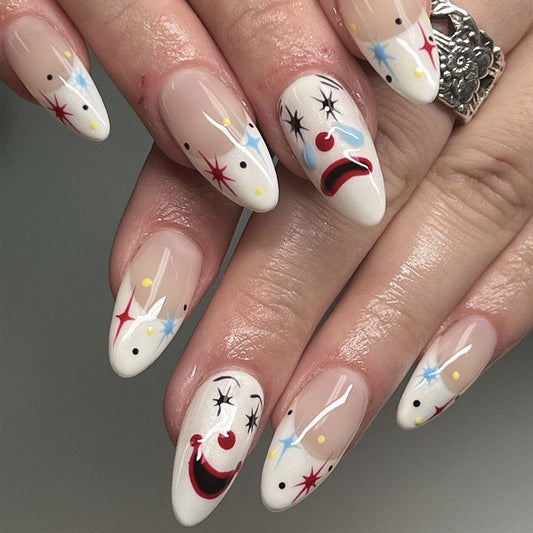 Popular Ins Style Simple Emoji Smile Cry Clown Star French Detachable Fake Nails