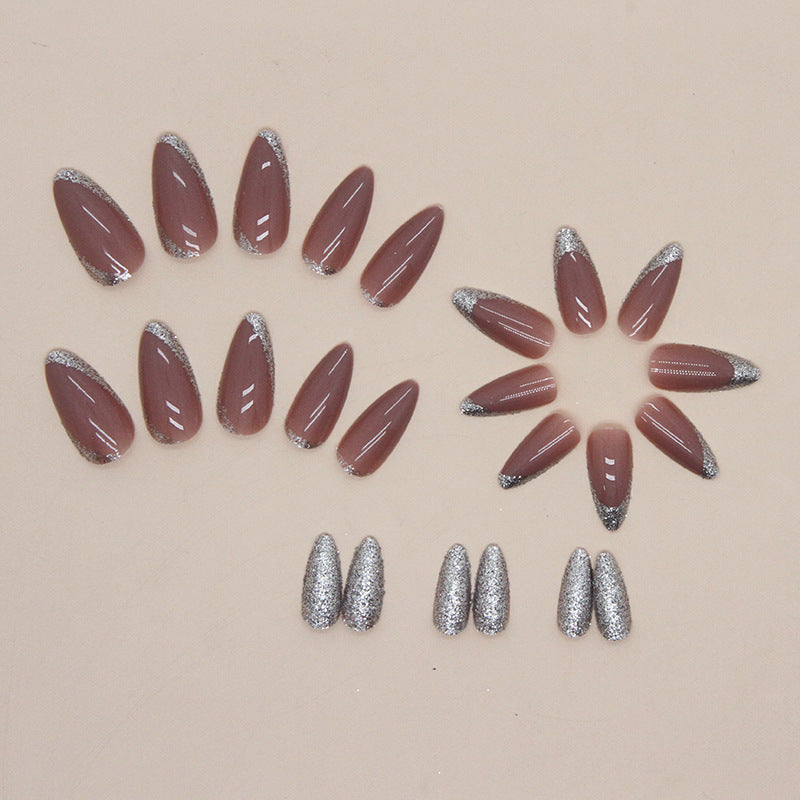 Popular Almond Flashy French Nails Euro Fashion Sweet Cool Ready-to-Wear Nails Wholesale