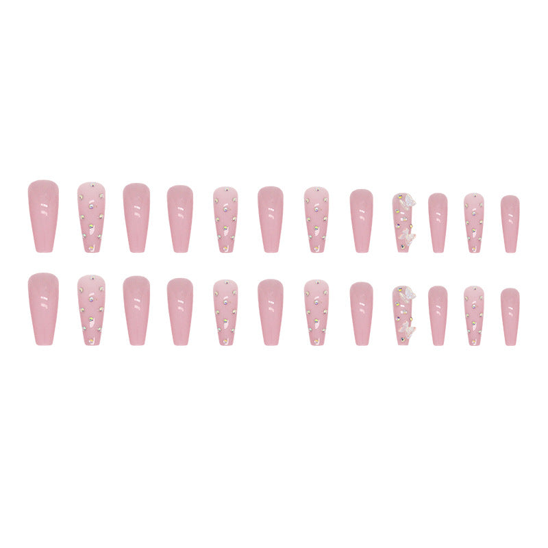 Popular Long Ballet Pink Crystal Butterfly Nails Fairy-Like