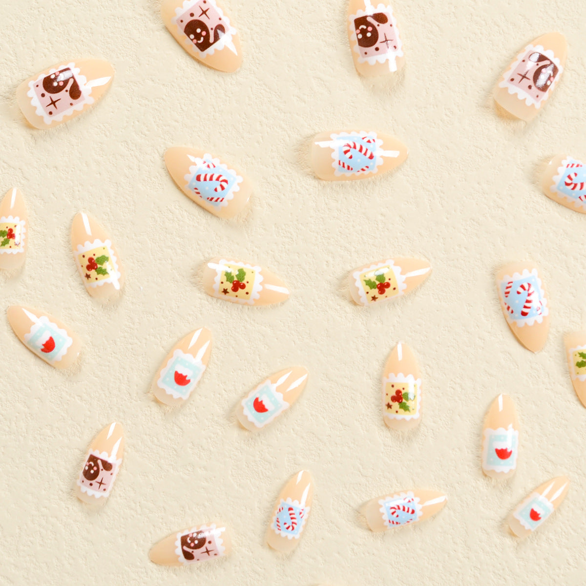 Popular Cute Candy Cane and Santa Hat Christmas Nails