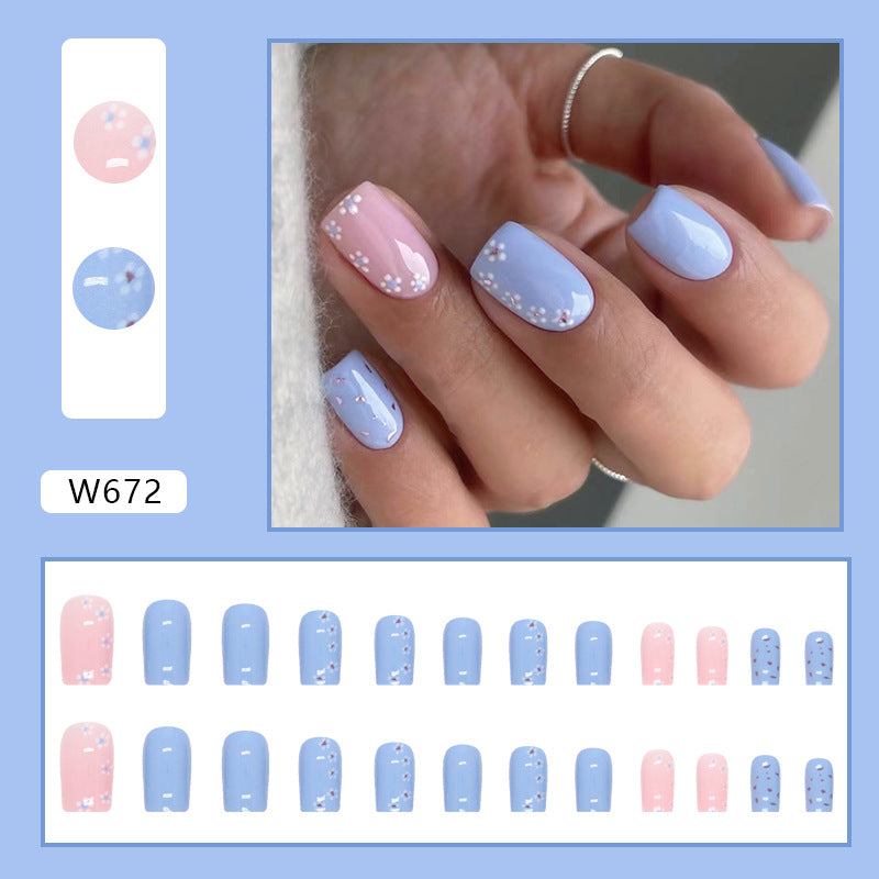 Popular Blue Summer Floral Nails, Gentle and Sweet